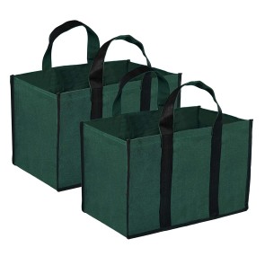 DAHSHA Pack of 2 Canvas Super Strong Heavy Duty Milk Bag/Shopping Bags/Grocery Bag/Vegetable Bag with Reinforced Handles & Thick Bottom for Strength (Green,43x26x28cm)