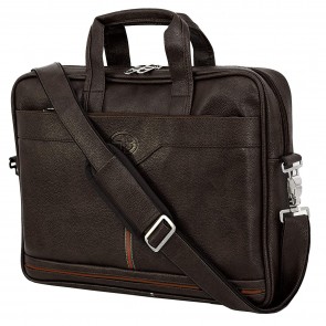 Storite PU Leather 14 inch Laptop Shoulder Messenger Sling Office Travel Bag for Men & Women (39cm x 29cm x 6cm, Dark Brown)