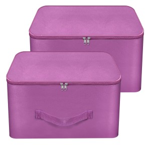 Storite 2 Pack Nylon Wardrobe Bag Underbed Moisture Proof Cloth Storage Organizer, Storage box for Clothes Saree Bags with Zippered Closure & Handle (Purple, 37x35x23 cm) Square