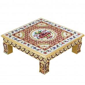 Storite Meenakari Wooden Chowki puja bajot Kalash Designed for Home & Office Decor for Pooja - 14x14x5 inch