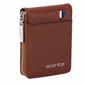 Storite Imported 9 Slot Vertical Leather Credit/Debit Zipper Card Holder Money Wallet Zipper Coin Purse for Men & Women – Light Brown