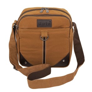 Storite Canvas Multi Pocket Sling bag With Leather Strip,Cross Body Messenger For Travel,Office, Business one Side Shoulder Bag for Men & Women (22x10.5x24.5 CM, Brown)