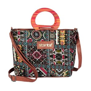 Storite Women's Tote Bag With Leather Handles & Embroidery Printed Handbag With double handle, Shoulder Tote Bag for Office And College (Multicolour, 22x20x8.5 Cm)