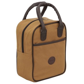 Storite Insulated Canvas Lunch Bag for Men & Women,Reusable & Washable Canvas Tiffin Bag with PU Leather Handle for Office and Picnic - (29x21x10.5 cm, Brown)