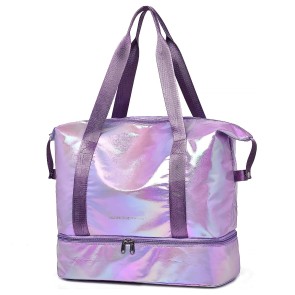Storite Nylon 40 cm Imported Foldable Travel Duffle Bag for Women Lightweight Waterproof Carry Luggage Bag with Expanded Shoe Compartment (Purple, 40 x 41 X 22 CM)