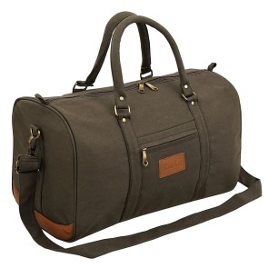 Storite Canvas Duffel Bag with Leather Strip Travel Duffel Weekender Bag for Men and Women, Large Capacity Shoulder Strap Bag -(Olive,45cm X 27cm X 24.5cm)