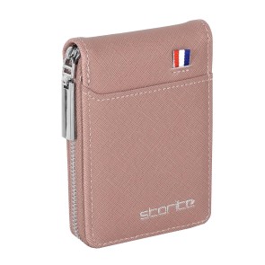 Storite PU Leather 9 Slot Vertical Credit Debit Card Holder Money Wallet Zipper Coin Purse for Men Women (Peach Pink - 11.5 x 2 x 8 Cm)
