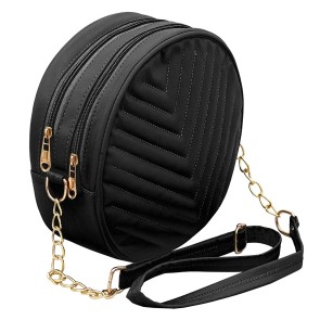 DAHSHA PU Embroidered Leather Latest Stylish Trendy Round Sling Crossbody Bag cosmetic sling bag Bag for girls and women Zip closure with Adjustable Straps (21 x 7.5 CM)