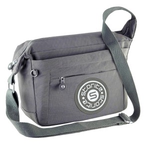 Storite Portable Nylon Stylish Small 6 Multi-Pocket Zip Closure Sling Cross Body Travel Messenger One Side Shoulder Bag for Men & Women - Grey (27 x 10.5 x 23 Cm)