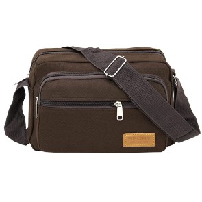 Storite Stylish Mini Multifunction Canvas Sling Cross Body Travel Office Business Messenger One Side Travel Zipper Shoulder Bag for Men Women (CoffeeBrown,23.5x7x16.5cm)