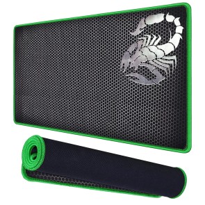 RiaTech Large Size Scorpio Print (600mm x 300mm x 2mm) Speed Type Extended Gaming Mouse Pad with Stitched Embroidery Edge, Premium-Textured Mouse Mat for Laptop/Computer- Black with Green Border