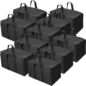 DAHSHA Nylon Multi-Purpose 70 L Large Toys Storage Bag/Books Magazine//Blankets/Clothes Storage Organizer with Zip and Handle Rectangular(Black, 55.8x34x36.8cm) (10-Pack)