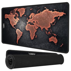 RiaTech Vintage World Map Print Antique Decorate Gaming Extended Mouse Pad with Stitched Embroidery Edges, Non-Slip Rubber Base for Laptop/Computer (Black, 600x300x2mm)