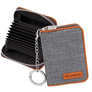 Storite 12 Slot Grey Fabric Credit Debit Zipper Card Holder Wallet for Men & Women with Key Chain (10.5 x 2.5 x 8 cm)