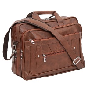 Storite PU Leather 15.6 inch Laptop Messenger Shoulder Sling Office Travel Bag for Men & Women (39x15x29 cm, Brown)