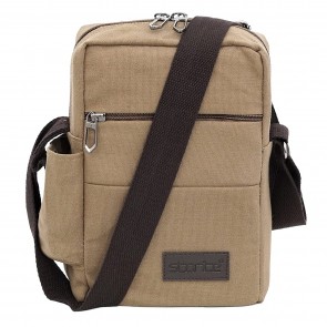 Storite Stylish Canvas Sling Cross Body Travel Office Business Messenger Bag for Men Women (25.5x16.5x8.5cm) (Beige Brown)