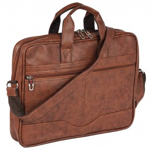 Storite Pu Leather 14 inch Laptop Messenger Sling Office Shoulder Travel Organizer Bag For Men & Women – (39 x 29 x 6 cm, Light Brown)