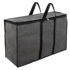 Storite Multi-Purpose Heavy Duty 133 Litres Canvas Super-Size Large Underbed Storage Bag/Toys/ Blankets/Stationery Paper/Clothes Storage Bag With Strong Handle (85x54x29 cm)-Grey/Black