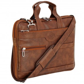 Storite PU Leather 14 Inch Laptop Shoulder Messenger Sling Office Business Travel Bag for Men & Women (39cm x 29cm x 6cm, Brown)