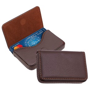 DAHSHA Pocket Sized Stitched PU Leather Credit Card Holder Visiting Business Card Case Wallet with Magnetic Shut for Men & Women (10 x 6 x 1.6 cm, Coffee Brown)