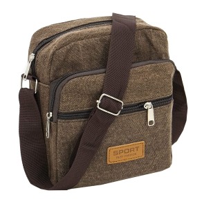 Storite Stylish Mini Canvas Sling Cross Body Travel Office Business Messenger One Side Travel Zipper Shoulder Bag for Men Women (19 x 7 x 17 cm, Brown)