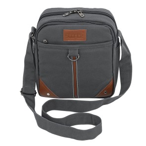 Storite Canvas Multi Pocket Sling bag With Leather Strip,Cross Body Messenger For Travel,Office, Business one Side Shoulder Bag for Men & Women (22x10.5x24.5 CM, Grey)