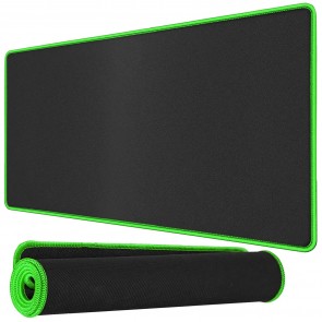RiaTech Large Size (600mm x 300mm x 2mm) Extended Gaming Mouse Pad with Stitched Embroidery Edge, Premium-Textured Mouse Mat, Non-Slip Rubber Base Mousepad for Laptop/Computer- Black with Green Border
