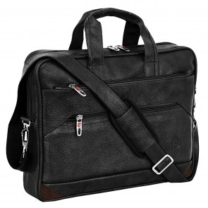 Storite PU Leather 14 Inch Laptop Shoulder Messenger Sling Office Business Travel Bag for Men & Women (39cm x 29cm x 6cm, Black)