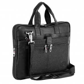 Storite PU Leather 14 Inch Laptop Shoulder Messenger Sling Office Business Travel Bag for Men & Women (Black)
