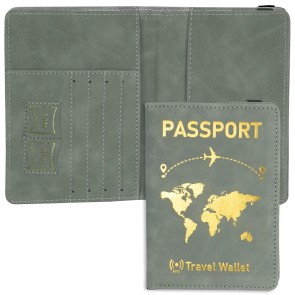 Storite RFID Blocking PU Leather Travel Passport Holder Cover Travel Wallet Organiser Passport Cover Gold Print Passport Case Travel Document Organiser for Men & Women (14.5 X 10.5 CM- Gold Grey)