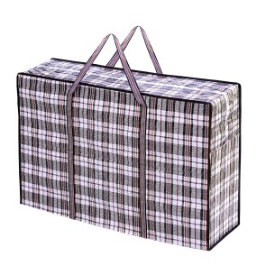Storite Large and Reusable Plastic Water Resistance Checkered Storage Laundry Bag with Zipper & Handles for Shopping, Storage Organizer Bag (90x 60x 25 cm)