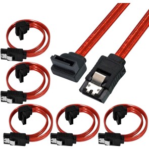 5 Pack SATA 3 Data Cable 90 Degree Right Angle SATA III Cable 18 cm 6.0 Gbps with Locking Latch (5 x Sata Cable Red)