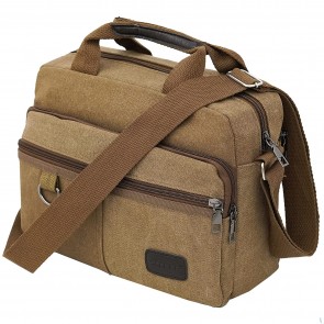 Storite Stylish Canvas Sling Cross Body Travel Office Business Messenger Bag for Men Women (29x11.5x22.5cm) (Brown)