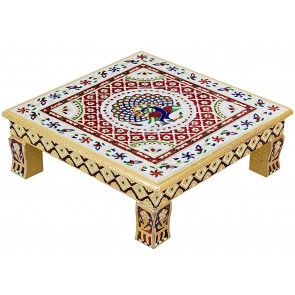 Storite Meenakari Wooden Chowki puja bajot for Home & Office Décor for Puja - 14x14x5 cm Style 4