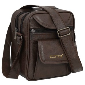 Storite Stylish PU Leather Sling Cross Body Travel Office Business Messenger One Side Shoulder Bag for Men Women (18x10.5x22.5 cm, Dark Brown)