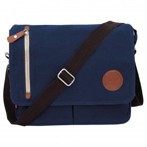 Storite Cotton Canvas Sling Cross Body Travel Office Business Satchel Messenger one Side Shoulder Bag for Men & Women-(34 cm x 7.5 cm x 28 cm, Dark Blue with Brown Strap)