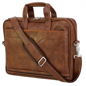 Storite PU Leather14 inch Laptop Shoulder Messenger Sling Office Travel Bag for Men & Women (39cm x 29cm x 6cm, Brown)