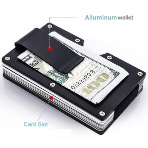 Slim RFID Blocking metal wallet aluminum Credit card holder with money Clip for Men – Black