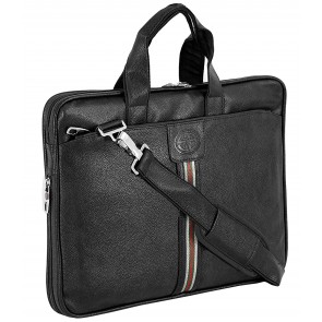 Storite PU Leather 14 Inch Laptop Shoulder Messenger Sling Office Business Travel Bag for Men & Women (39cm x 30cm x 6cm, Black)