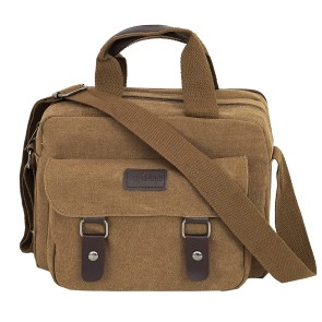 Storite Multi Pocket Canvas Small Sling Cross Body Messenger one Side Shoulder Bag for Men (Brown,29cm x 8cm x 22cm)