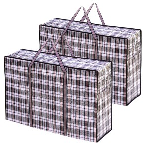 Storite 2 Pack Extra Large and Reusable Plastic Water Resistance Checkered Storage Laundry Bag with Zipper & Handles for Shopping, Storage Organizer Bag (90x 60x 25 cm)