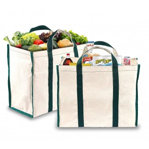 Storite Pack of 2 Canvas Grocery Shopping Bags for Vegetables Carry Milk Fruits with Reinforced Handles (40.6 x 19.x 31.7 cm, White)