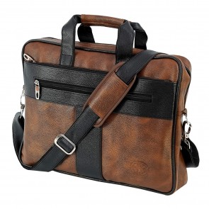 Storite PU Leather 14 inch Laptop Shoulder Messenger Sling Business Office Bag for Men & Women – (39cm x 30cm x 6 cm, BrownBlack)