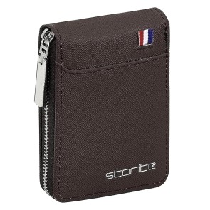 Storite PU Leather 9 Slot Vertical Credit Debit Card Holder Money Wallet Zipper Coin Purse for Men Women - Chocolate Brown (11.5 x 2 x 8 cm)