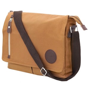 Storite Cotton Canvas Sling Cross Body Travel Office Business Satchel Messenger one Side Shoulder Bag for Men & Women-(33 cm x 6.5 cm x 27 cm, Brown Strap)
