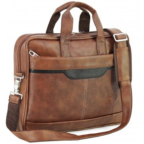 Storite PU Leather 14 Inch Laptop Shoulder Messenger Sling Office Travel Bag for Men & Women (39cm x 29cm x 6cm, Brown)