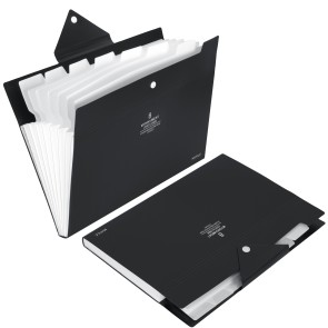 NISUN 8 Pockets File Folder, A4/Letter Size Accordion File Organizer, Expandable Document Holder, Portable Folders for Classroom,Home,Office - Black (32 * 23cm)