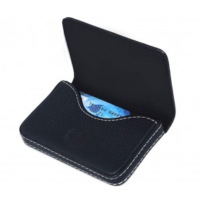 Storite Imported Pocket Sized Stitched Leather Credit Debit Visiting Business Card Holder for Men Women -Black