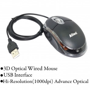 Wholesale Allen USB Optical Mouse 1000 DPI- Black 