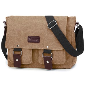 Storite Lightweight Canvas Cross Body Travel Office Business Satchel Messenger One Side Shoulder Bag for Men & Women for Work & Office (30x25x9 cm, Brown)